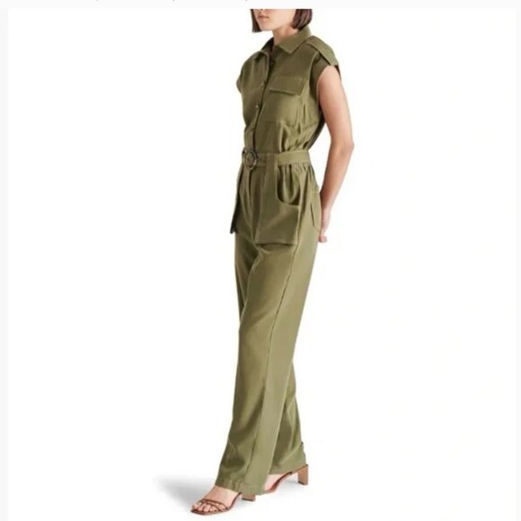 Steve Madden Gene Belted Utility Olive Night Jumpsuit Size XL. NWT - Picture 2 of 9